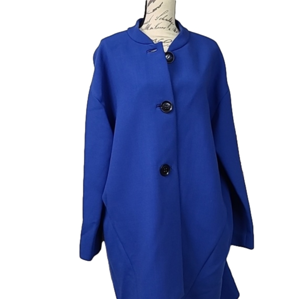 Lafayette 148 Blue Wool Car Coat Size Large 💯 Wool